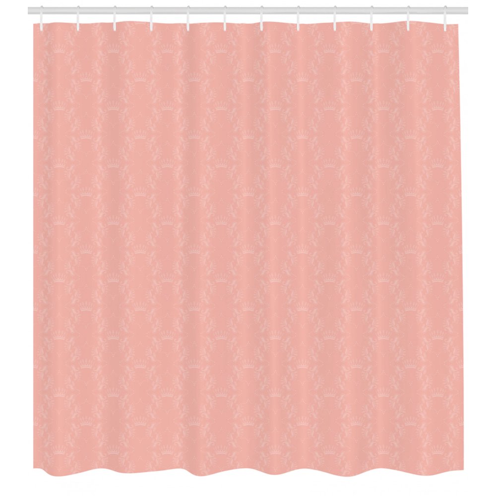 Peach Shower Curtain, Soft Colored Background with Crowns and Floral Abstract Motifs with Faded