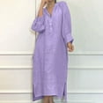 thumbnail image 1 of LVHAOGJOB Longues Robes pour Femmes avec Poches Grande Taille Robe Maxi Coton Lin Couleur Unie Fluide Robe d'Été pour Dames Manches Longues, 1 of 6