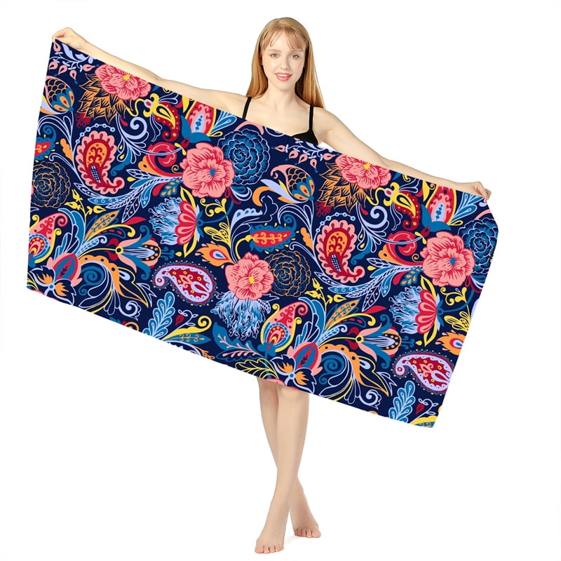 Sand Free Beach Towel Blanket Fast Dry Absorbent Soft Microfiber w/ Carry Bag 