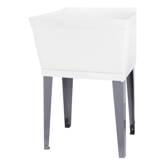 Tehila White 19 Gallon Utility Sink Grey Legs and P-Trap Kit for Laundry room, Basement, Garage