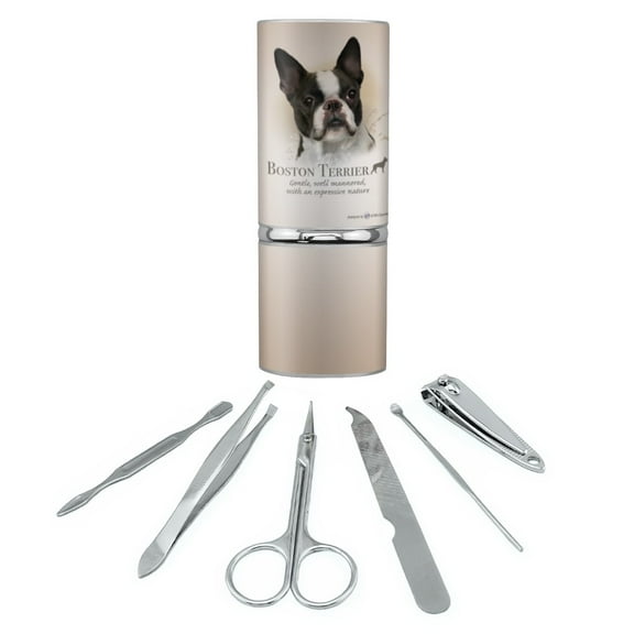 Boston Terrier Dog Breed Stainless Steel Manicure Pedicure Grooming Beauty Care Travel Kit