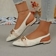 thumbnail image 6 of Samdudou Dress Shoes for Women Closed Toe Pointed Front Slingback Flats Canvas Texture Elegant Botanical Embroidery Chunky Chain Link Hardware Office Evening Party Shoes, 6 of 9
