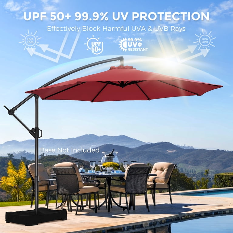 best patio umbrellas for uva and uvb protection Patbrela 10ft Cantilever Patio Umbrella, 360-Degree Rotation Hanging Offset  Market Outdoor Umbrella, Tilt Adjustment, for Backyard, Deck, Poolside,