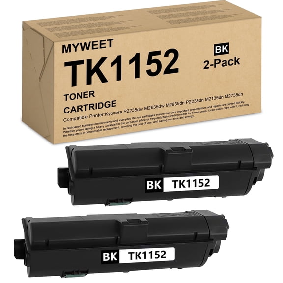 TK1152 (2 Black) Toner Cartridge High Yield Compatible for Kyocera TK-1152 TK 1152 for P2235dw M2635dw M2635dn P2235dn M2135dn M2735dn Printer Ink