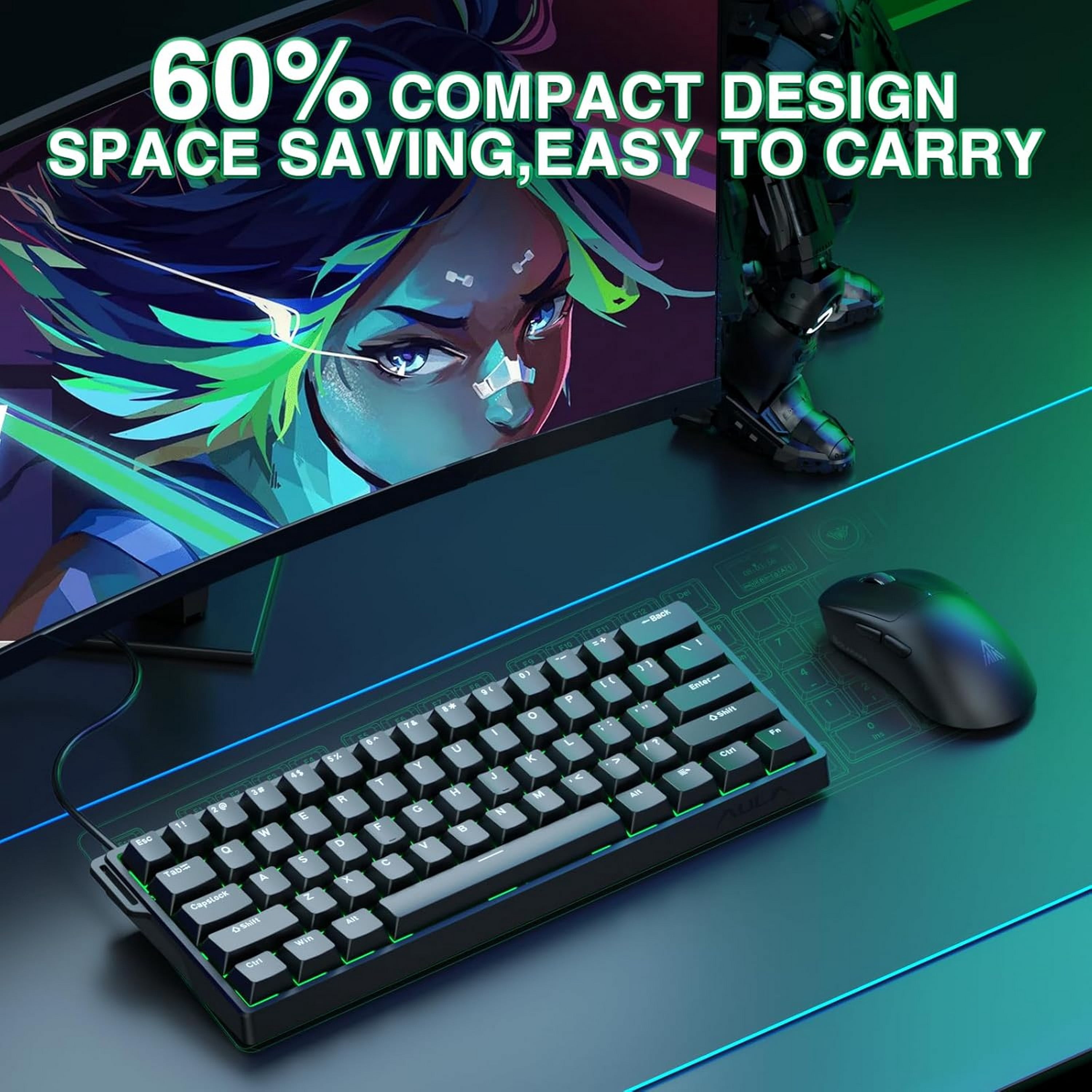 Aula WIN60 HE - 60% Mechanical Gaming Keyboard Wired, Magnetic Switch - Grey/Black