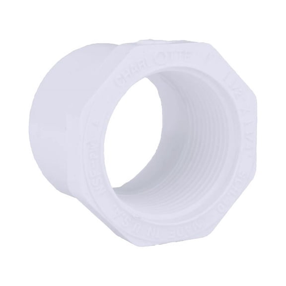 Charlotte Pipe Reducing Bushing PVC Schedule 40 - 1-1/2 in x 1-1/4 in White