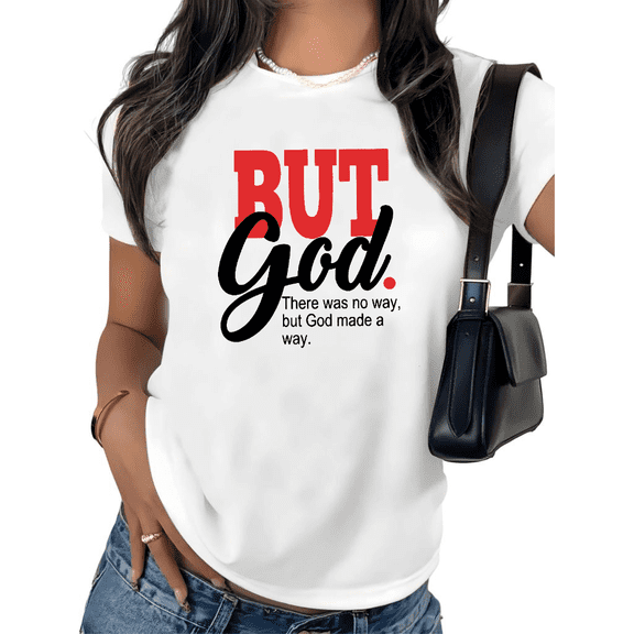 UNISHE Women's Faith But God T-Shirt Inspirational Bible Verse Christian Short Sleeve Crewneck Top S-5XL