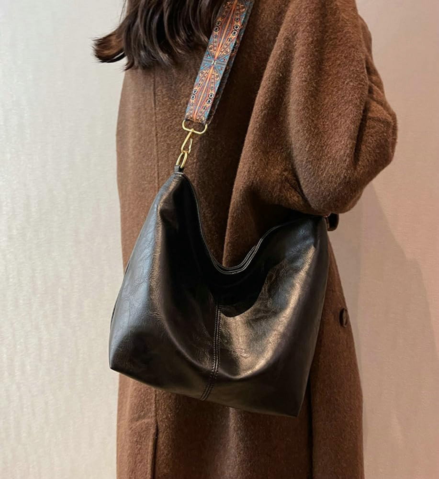 NANAHuang Hobo Bag for Women Crossbody Handbags Large Designer Ladies Bucket Purse PU Leather Shoulder Bags with Wide Shoulder Strap