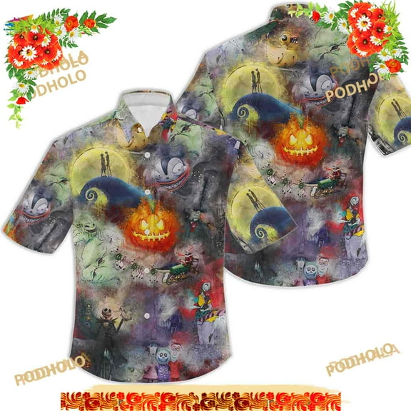 Watercolor Nightmare Before Christmas Disney Hawaiin Shirt