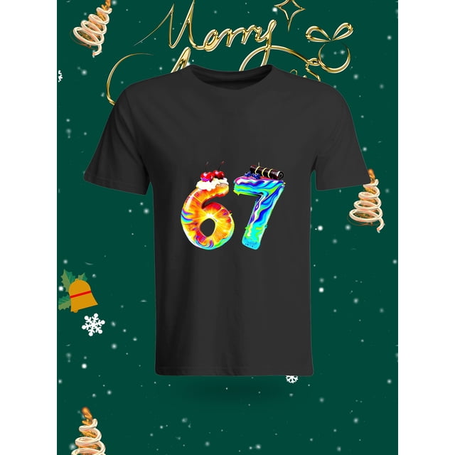 Funny 67 Number Christmas Element Printed Unisex T-Shirt Fashion Casual Top with Festive Atmosphere