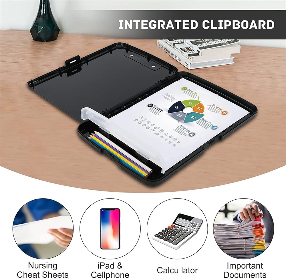 NOGIS Clipboard with Storage, Plastic Clipboards with Pen Holder, Nursing Clipboard 8.5 x 11 inches Letter Size, Foldable Clipboard Organizer with Low Profile Clip for Work, Coach, Student, Black