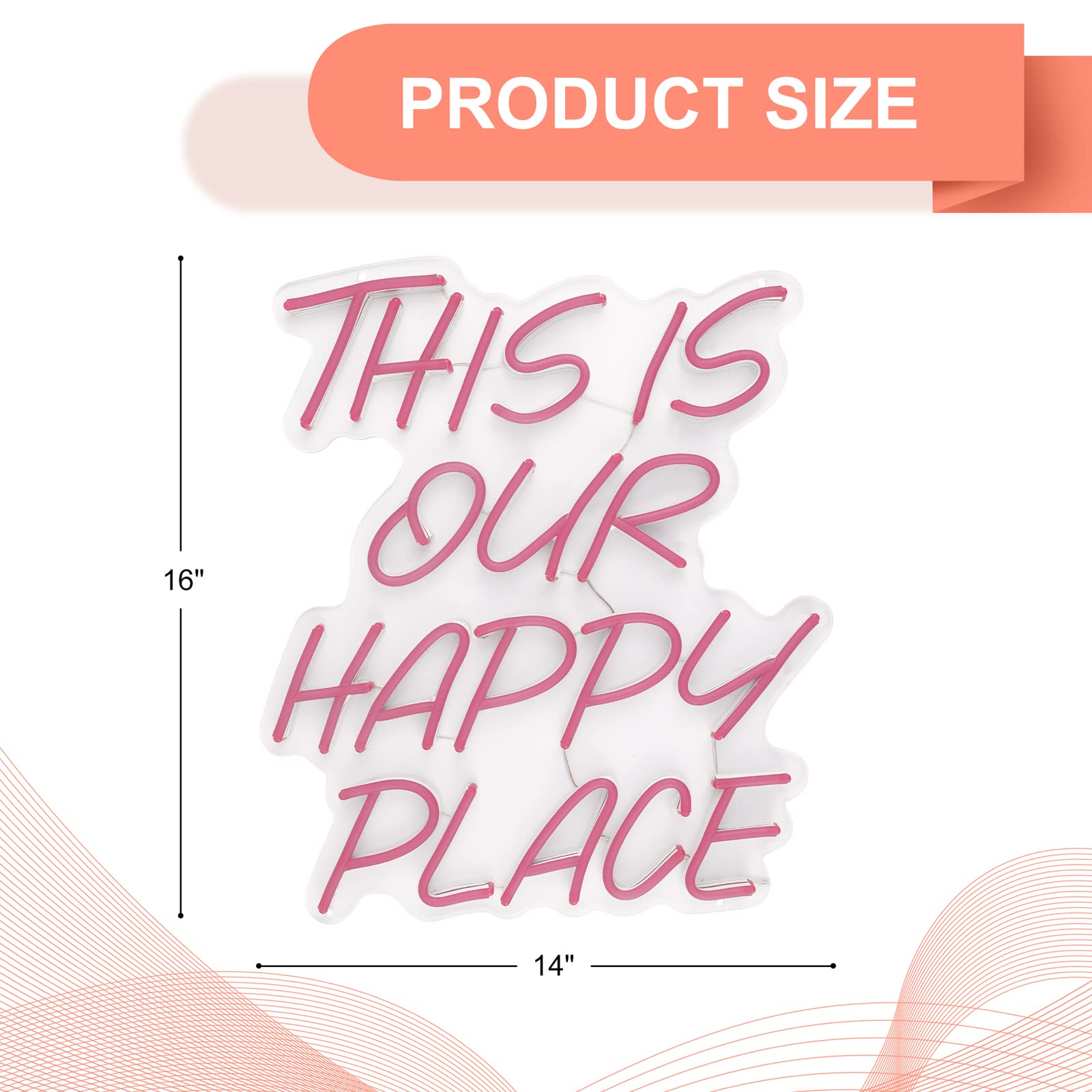 This is Our Happy Place Neon Sign for Home Wall Decor,16x14 inch Dimmable Switch Pink Art Signs Led Neon Light for Bedroom Kid's Room Living Room Wedding Birthday Party Gift Bar Christmas Party