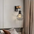 thumbnail image 4 of 2 piezas de luz de pared interior industrial de metal y madera vintage, luz de pared de jaula E27 Max 40W luz de pared para dormitorio cocina comedor negro Adepaton YQ-2484, 4 of 6