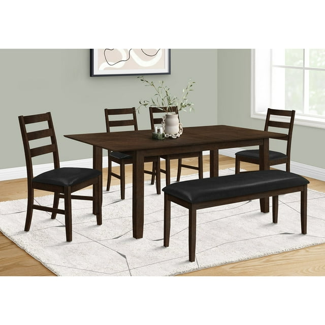 Monarch Specialties I 1331 - Dining Table, 78" Rectangular, 18" Extension Panel, Veneer Top, Solid Wood Legs, Brown Veneer, Transitional