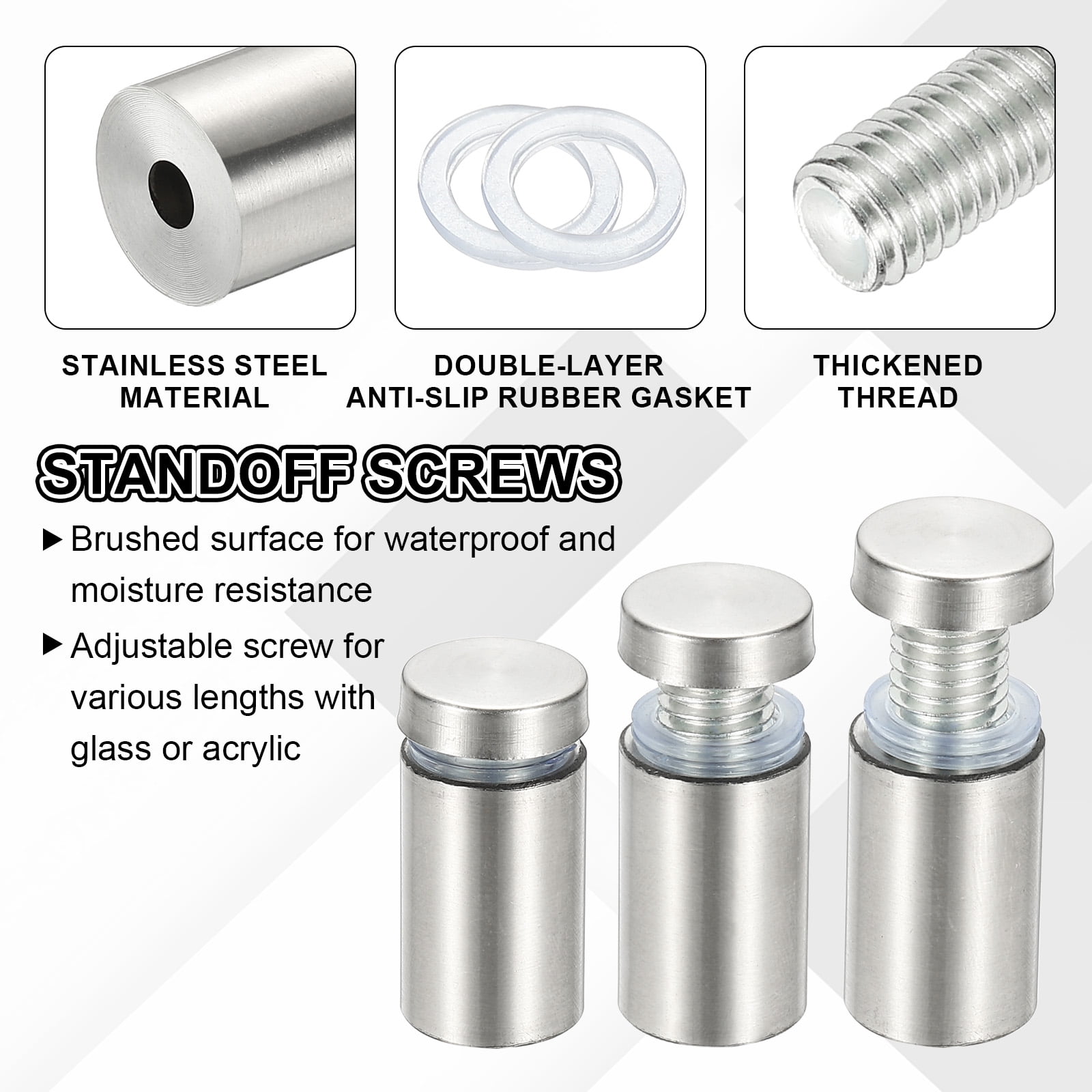 1x3.9" Standoff Screws, 8 Pack Stainless Steel Stand Off Wall Mounts Wall Sign Mounting Hardware Advertising Standoff Nail for Hanging Acrylic Signs Picture Frame, Silver