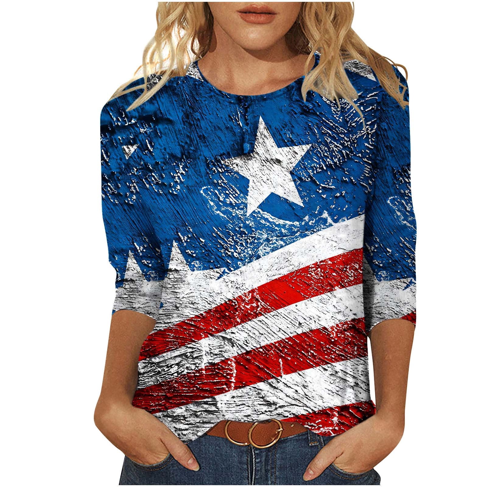 American Flag Shirt for Women Clearance Juebong USA 4th of July