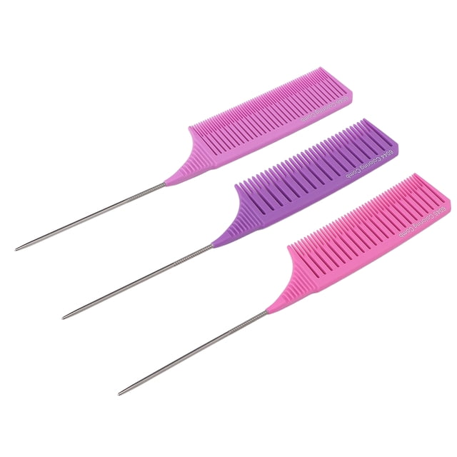 Metal Tail Comb, Glossy Round Long Lasting Professional Reliable Convenient Practical Parting Comb For Individual Hairdressing For Barber Shops For Salon Set 1,Set 2,Set 3,Set 4