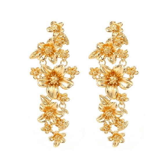 LongcreekX Flower Statement Earrings for Women, Flower Chandelier Dangle Earrings Hypoallergenic, Cute Flower Petal Earrings Studs, Gold Hawaiian Floral Drop Earrings, Flower Jewelry Funny Earrings