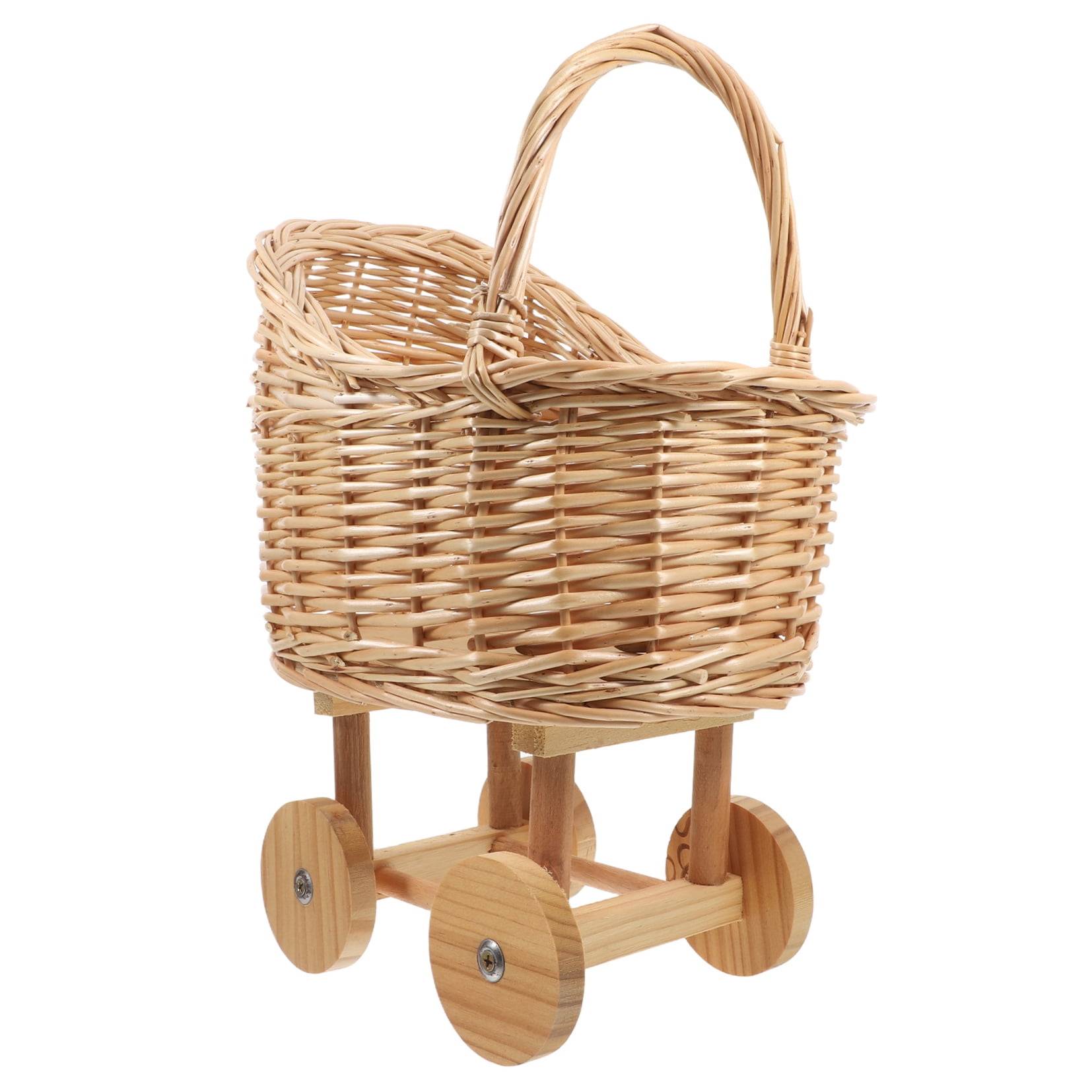 Stroller Flower Basket Baby Rolling Cart Woven Yellow