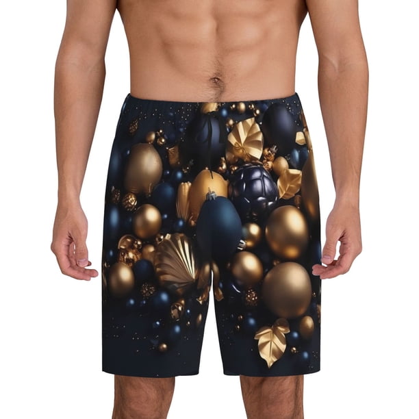 Fotbe Elegant Golden Blue Ornaments Pantalones Cortos de Pijama para Hombre, Ropa de Dormir, Pantalones de Pijama Cortos para Hombre-XX-Large