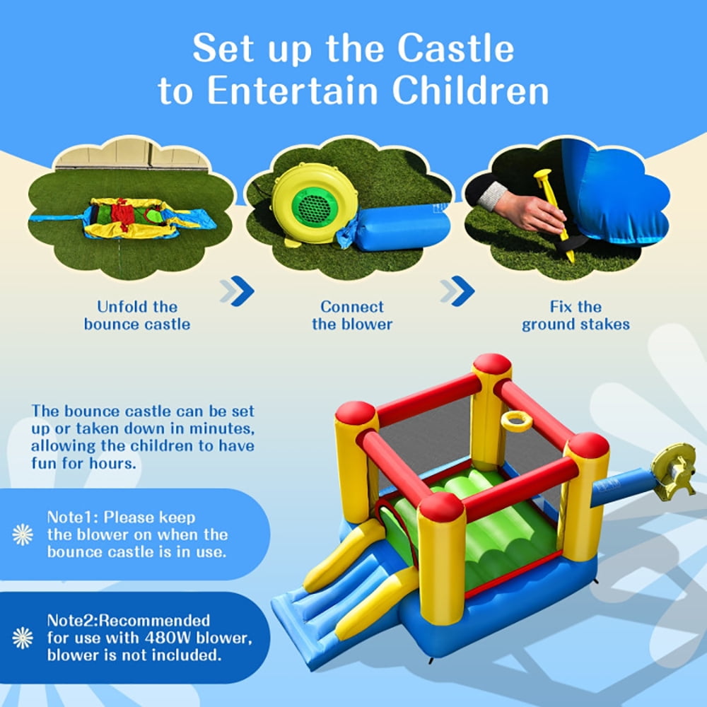 Aimee Lii Kids Inflatable Bounce House with Slide and 480W Blower, Playhouse for Kids Outdoor