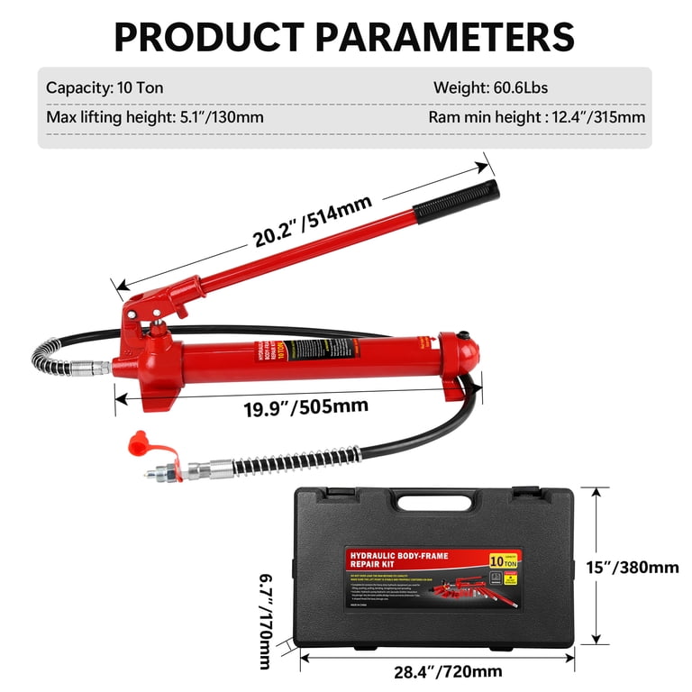 30-Ton Hydraulic Jack & Hand Pump Kit - Heavy-Duty Manual Hydraulic Ram For Lifting, Automotive & Industrial Use