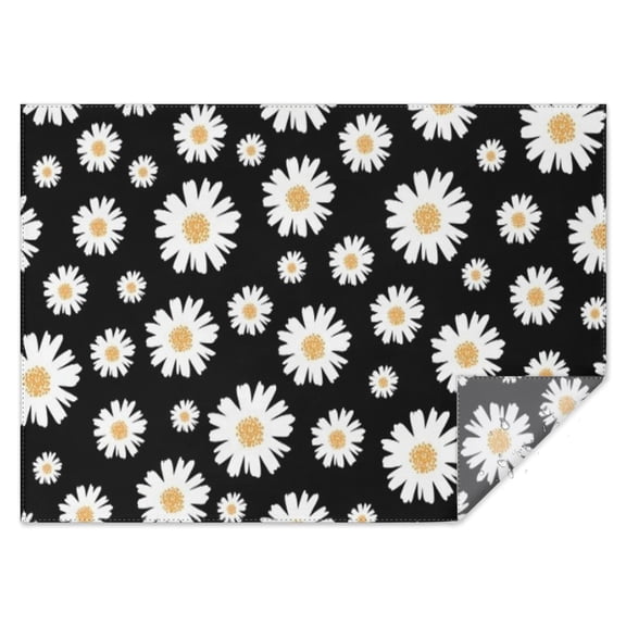 Black Daisy Flower Golden Centers Pattern Rectangle Tablecloth 60"x84",Waterproof Polyester Rectangle Table Cloth, Wipeable Spillproof Polyester Tablecloth for Dining, Camping, Indoor and Outdoor