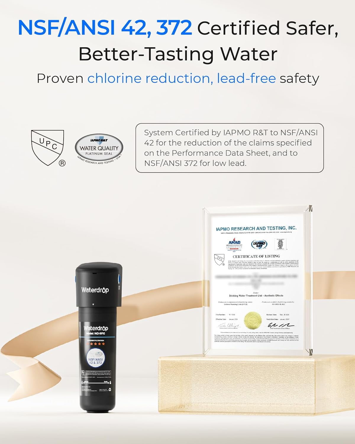 Waterdrop 10UA Under Sink Water Filter System, 8K Gallons High Chlorine Reduction Water Filtration System,Bad Taste & Odor, Under Counter Direct Connect to Kitchen Faucet