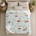 thumbnail image 5 of Sea Otters with Wildflowers and Ripples, Calm Watercolor Style for Otter Lovers, Cozy Blue Meadow Pattern, Flannel Blanket for Living Room and Bedroom, Birthday Gift and Cute Home Decor, 5 of 9