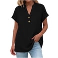 thumbnail image 5 of Miluxas Womens T Shirts V Neck Buttons Down Tops Casual Summer Tees Short Sleeve Loose Fit Tops Blouses Black M(M), 5 of 9