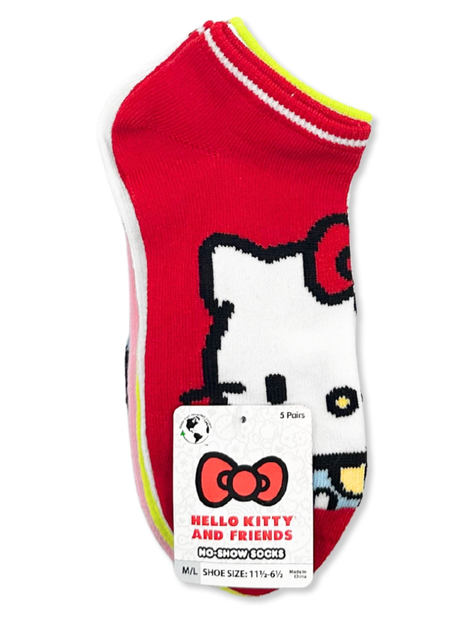 Hello Kitty & Friends Girls No-Show Socks, 5-Pack, Sizes S/M-M/L
