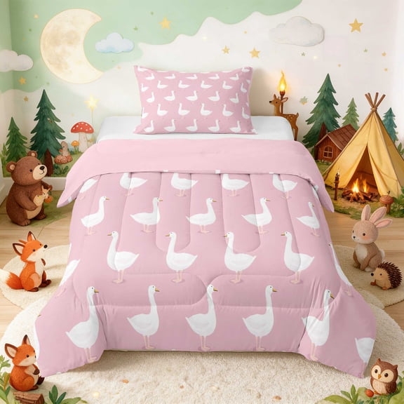 Erosebridal Goose Twin Comforter Sets for Girls, Soft Pink Bedding Set, Pink Reversible 2pcs 1 Comforter and 1 Pillowcase