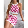 thumbnail image 5 of Osfvolr Women 2 Piece Outfits Halter Crop Top and Mini Skirt Summer Crochet Outfits Rose Red L, 5 of 8