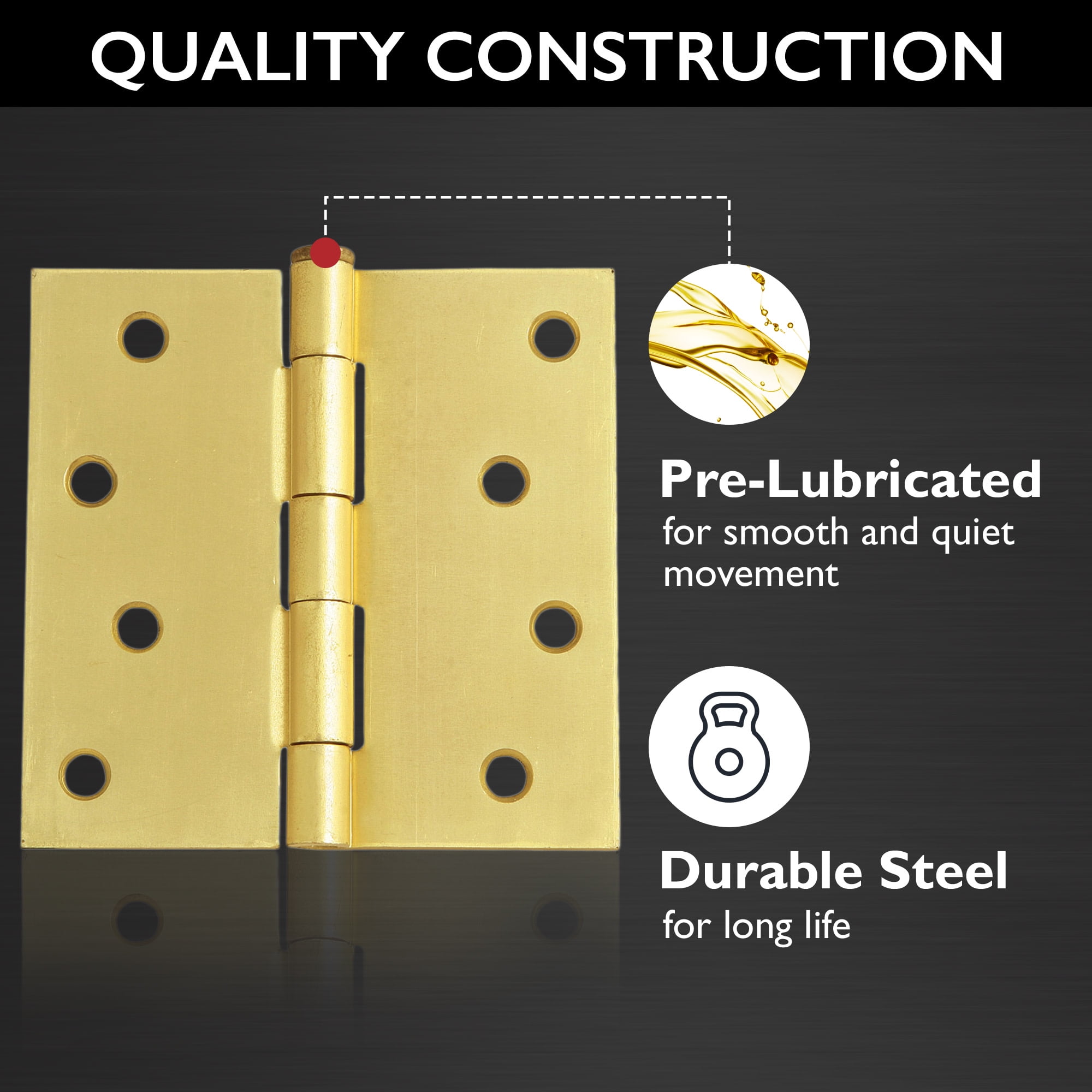 Design House 3-Pack 4" x .125" x 4" Square Butterfly Interior/Exterior Door Hinges, Satin Brass
