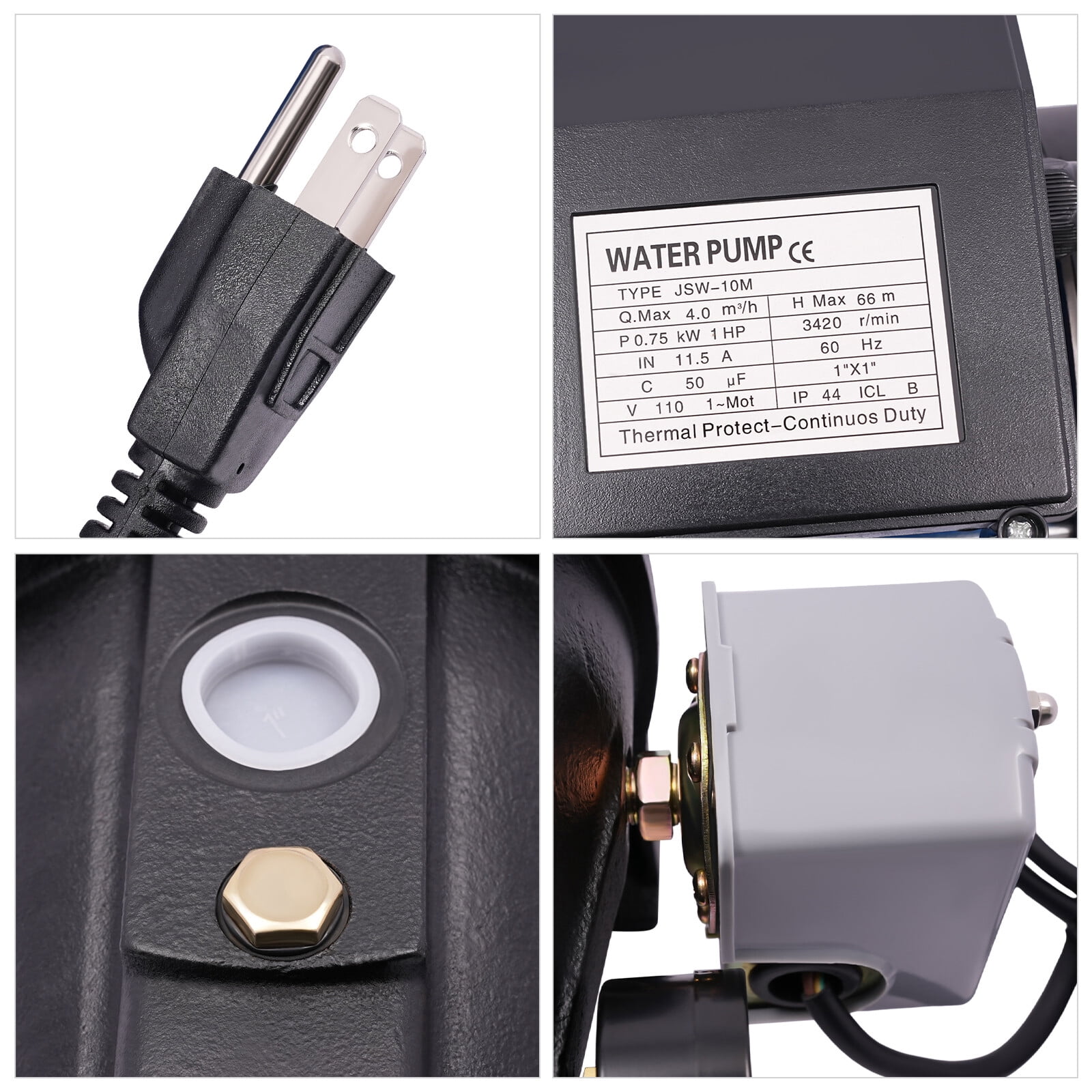 1HP Water Pump With Pressure Switch 1" Diameter Well Pump For Farm Irrigation Home Water Supply, Agricultural Irrigation