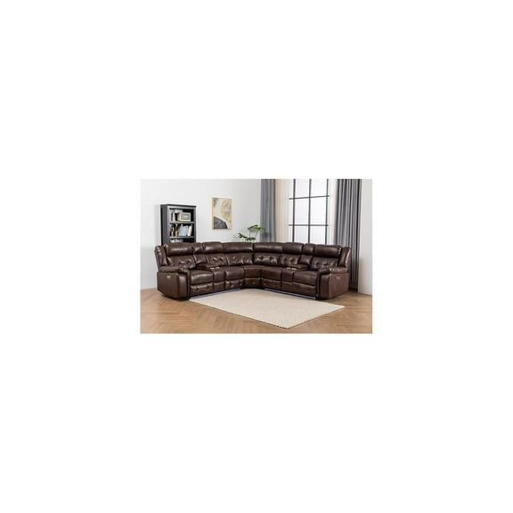 Kingway Furniture Arvelli 100" Power Reclining Faux Leather Sectional in Brown