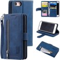 thumbnail image 1 of Funda tipo cartera para iPhone 6 iPhone 6s, 9 ranuras para tarjetas, bolsillo con cremallera, funda de piel sintética, color azul, 1 of 5
