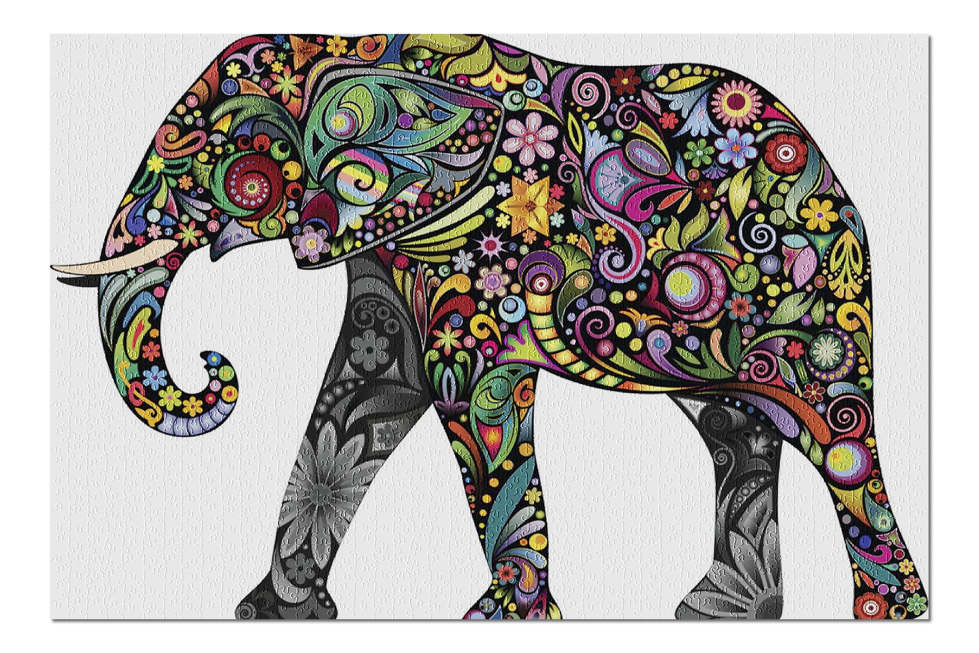 Download Elephant Silhouette & Colorful Floral Illustration 9014729 ...