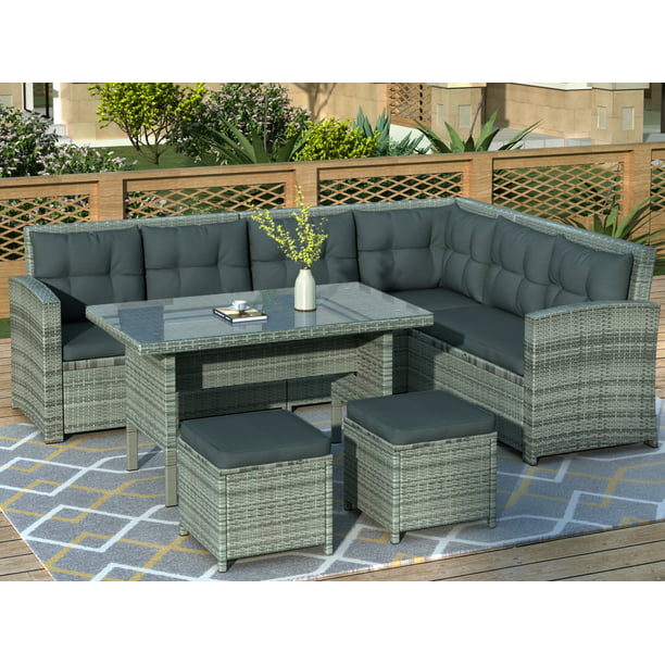 6 Piece Patio Furniture Set Outdoor, L Shaped Outdoor Furniture