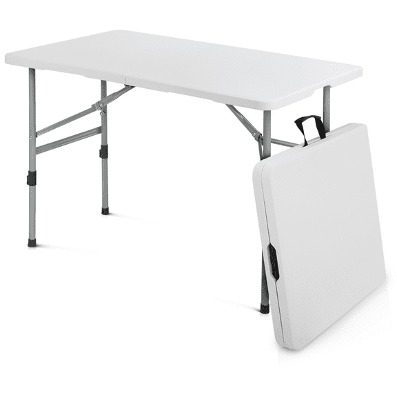 MoNiBloom 4Ft Folding Card Table, Indoor Outdoor Heavy Duty Portable Rectangle Desk with Handle for Picnic Camping, White