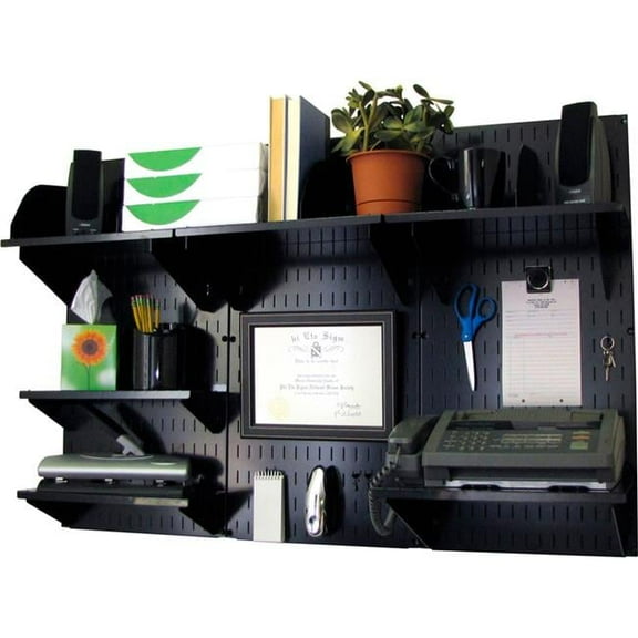 Office Wall Mount Desk Storage & Organization Kit, Black - 48 x 32 x 12 in.