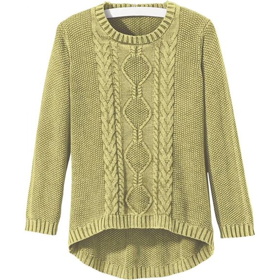 SAGEFINDS Women's Cotton Cable Knit Sweater, Casual Long Sleeve Pullover Top Knit Sweater for Women - Fern 2X
