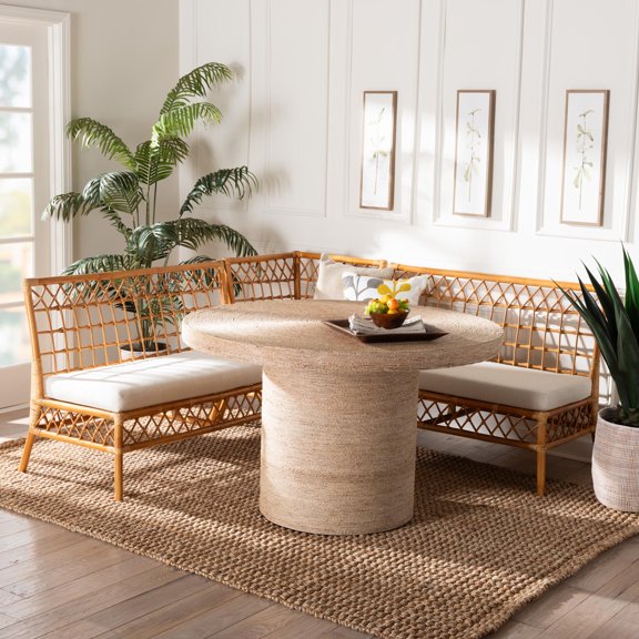 bali & pari Adalina Seagrass BOHO Dining Nook Set, 4-Piece, Light Honey