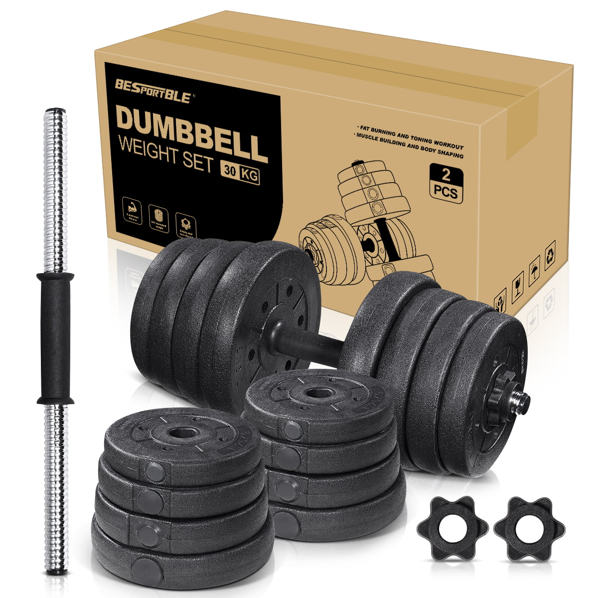 Details about   66lb Dumbbell Set Adjustable Dumbbells Weights Cap 30kg NEW Weight Pair Home Gym 