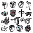 thumbnail image 1 of Juego de 15 anillos vintage con forma de calavera y serpiente, con apertura ajustable, de aleación, para mujeres y hombres, 1 of 13