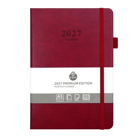 2027 Planner-Daily & Monthly Leather Hardcover Planner,Jan2027 – Dec 2027,5.7" x 8",A5 Daily Schedule Business Notebook