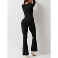 thumbnail image 4 of Arvbitana Women's Casual Jumpsuit Solid Color Long Sleeve Romper Pants Low-cut Square Neck Slim Fit One-piece Bodysuit Ladies Clothes for Clubwear Streetwear, 4 of 6