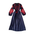 thumbnail image 4 of Vestido bohemio de manga larga perfecl para mujer holgado bordado pesado azul, 4 of 8