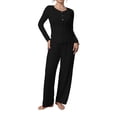 thumbnail image 2 of sdhkgrrt Women's 2 Piece Pajama Set Round Neck Long Sleeve Pullover Wide Leg Pants Fall Winter Casual Tracksuit Soft Stretchy Comfy Matching Lounge Outfit, Black XL, 2 of 6
