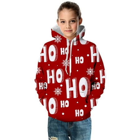 

Little Boys Girls Kids Hooded Unisex Sweatshirt 3D Christmas Letter Printed Pullover Hoodie For Girls Boys With Pocket Xmas Outfits Cute Hoodies For Teen Girls(Size:13-14 Years)